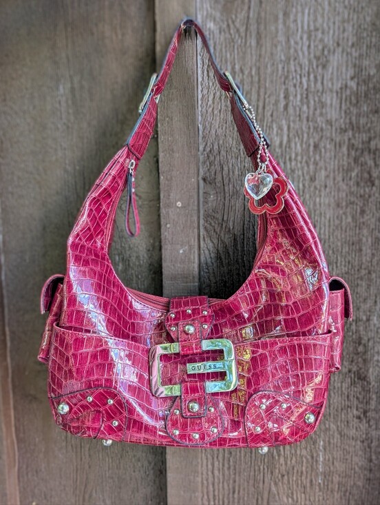 Guess Handbags - Guess Y2K Vintage Pink Red Faux Crocodile Mcbling Shoulder Bag